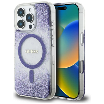 MagSafe-deksel for Apple iPhone 16 Pro, Guess, Resin Bottom Glitter, Lilla
