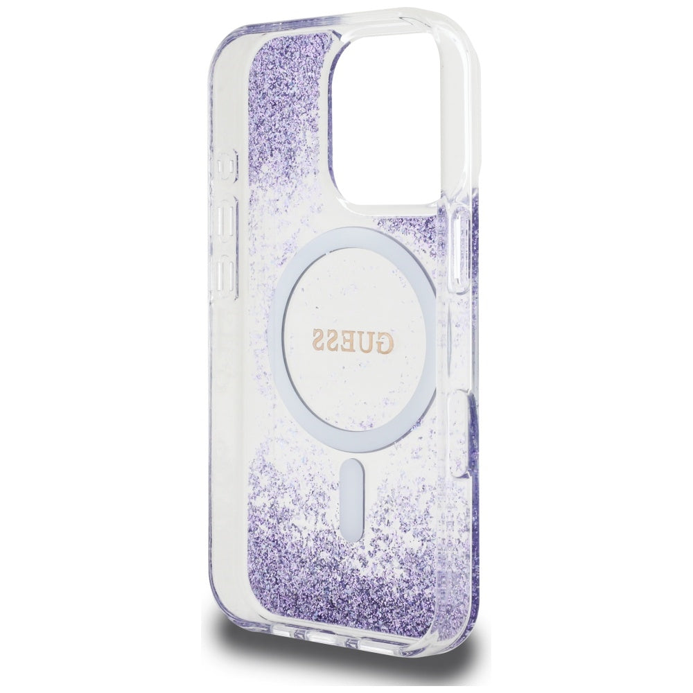 MagSafe-deksel for Apple iPhone 16 Pro, Guess, Resin Bottom Glitter, Lilla