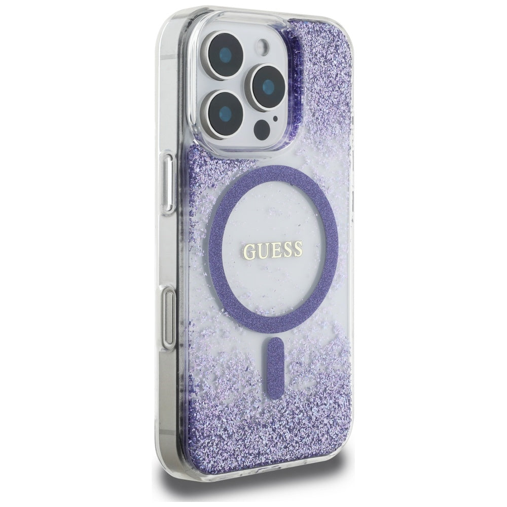 MagSafe-deksel for Apple iPhone 16 Pro, Guess, Resin Bottom Glitter, Lilla