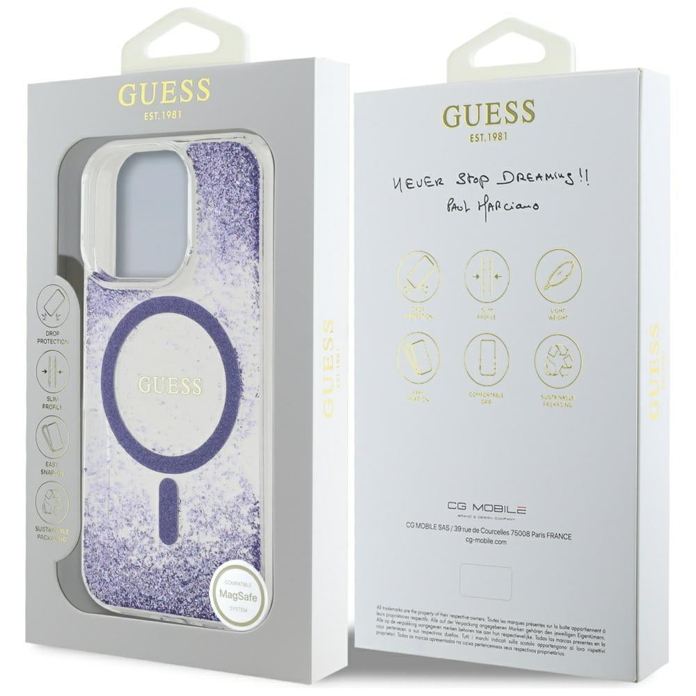 MagSafe-deksel for Apple iPhone 16 Pro, Guess, Resin Bottom Glitter, Lilla