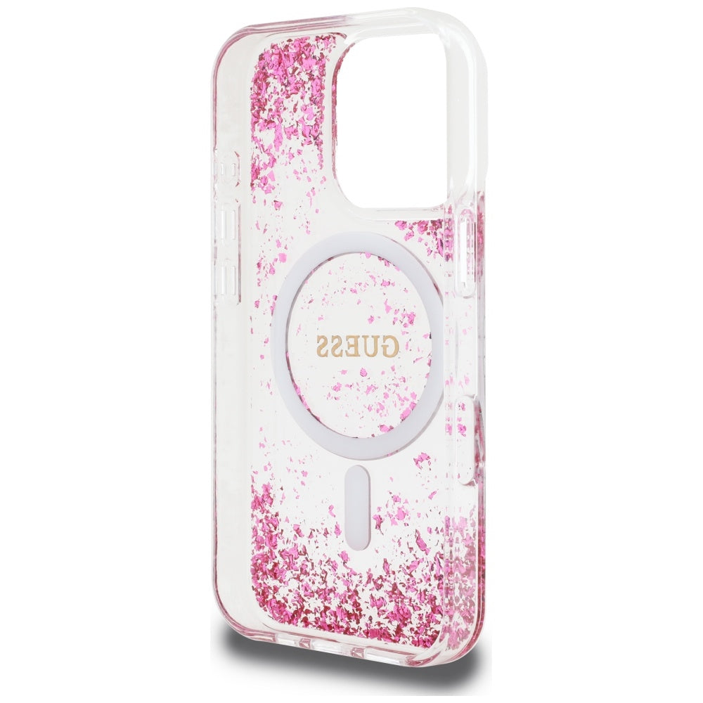 MagSafe-deksel for Apple iPhone 16 Pro, Guess, Resin Bottom Glitter, Rosa