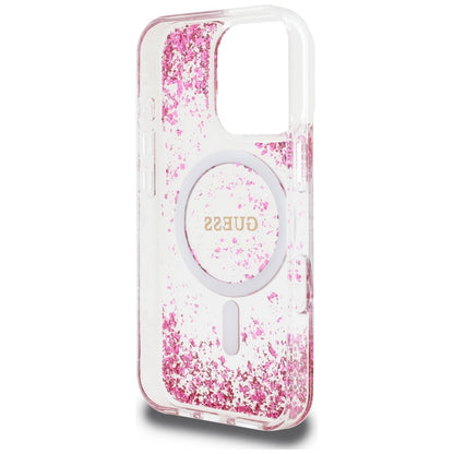 MagSafe-deksel for Apple iPhone 16 Pro, Guess, Resin Bottom Glitter, Rosa