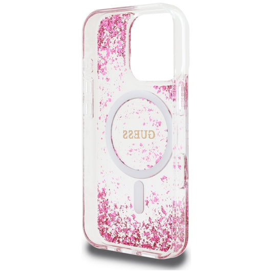 MagSafe-deksel for Apple iPhone 16 Pro, Guess, Resin Bottom Glitter, Rosa