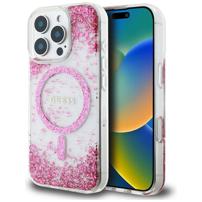 MagSafe-deksel for Apple iPhone 16 Pro, Guess, Resin Bottom Glitter, Rosa