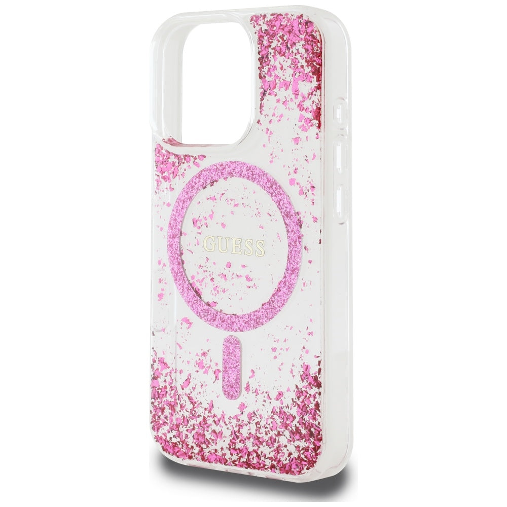 MagSafe-deksel for Apple iPhone 16 Pro, Guess, Resin Bottom Glitter, Rosa