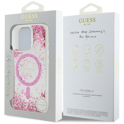 MagSafe-deksel for Apple iPhone 16 Pro, Guess, Resin Bottom Glitter, Rosa