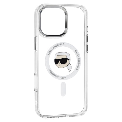 MagSafe-deksel for Apple iPhone 16 Pro, Karl Lagerfeld, IML Metal Karl's Head, Hvit