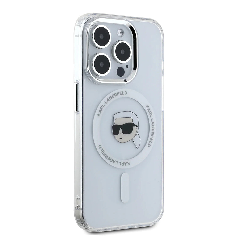 MagSafe-deksel for Apple iPhone 16 Pro, Karl Lagerfeld, IML Metal Karl's Head, Hvit