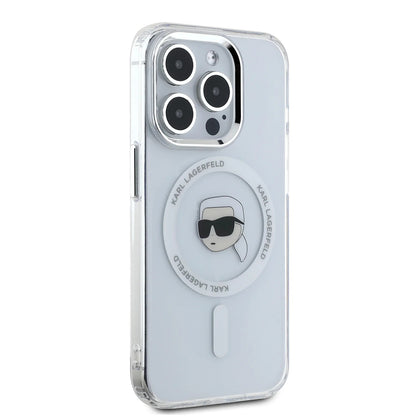 MagSafe-deksel for Apple iPhone 16 Pro, Karl Lagerfeld, IML Metal Karl's Head, Hvit