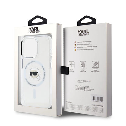 MagSafe-deksel for Apple iPhone 16 Pro, Karl Lagerfeld, IML Metal Karl's Head, Hvit