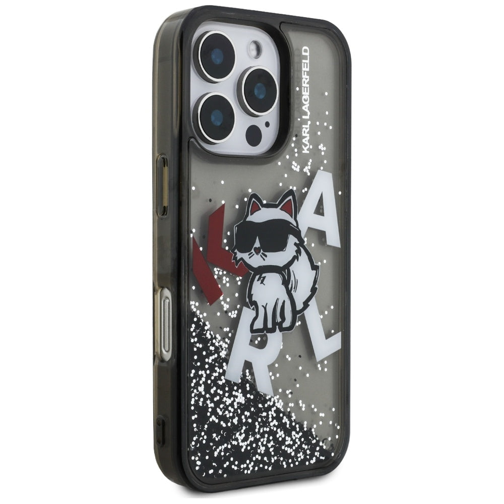 MagSafe-deksel for Apple iPhone 16 Pro, Karl Lagerfeld, Liquid Glitter Choupette Logo, Svart