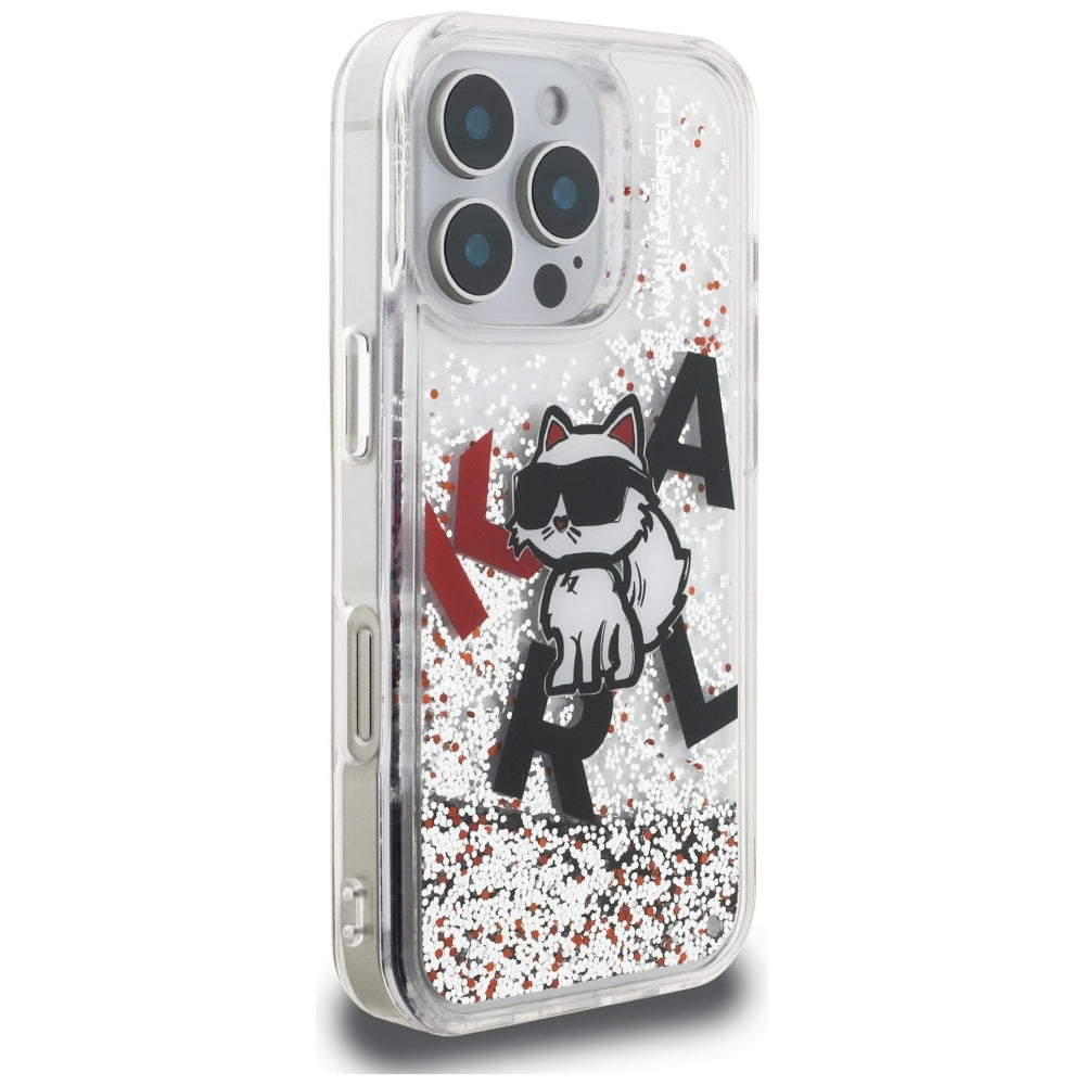 MagSafe-deksel for Apple iPhone 16 Pro, Karl Lagerfeld, Liquid Glitter Choupette Logo, Gjennomsiktig