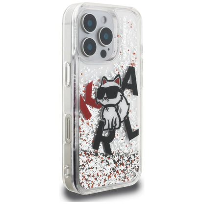 MagSafe-deksel for Apple iPhone 16 Pro, Karl Lagerfeld, Liquid Glitter Choupette Logo, Gjennomsiktig