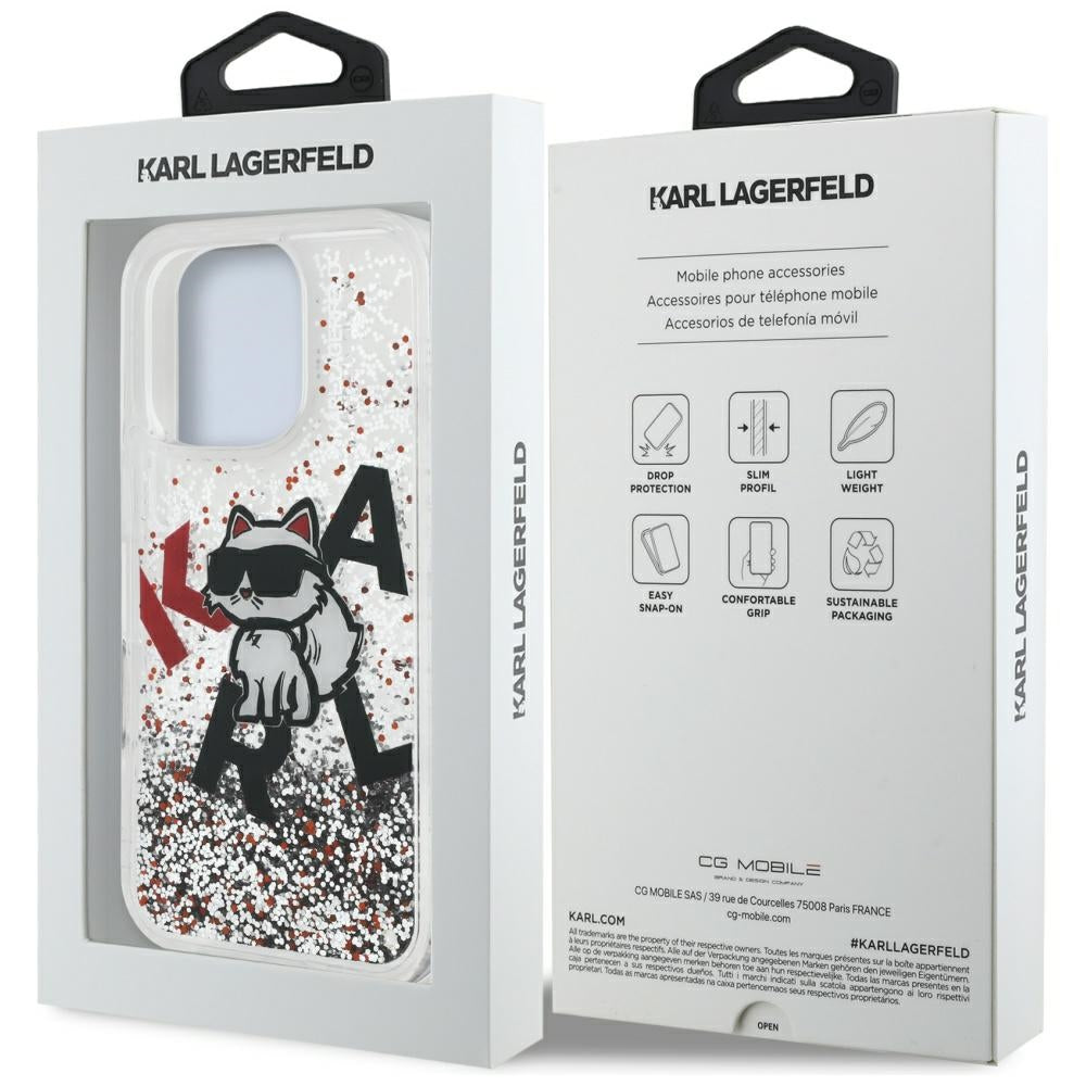 MagSafe-deksel for Apple iPhone 16 Pro, Karl Lagerfeld, Liquid Glitter Choupette Logo, Gjennomsiktig
