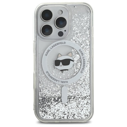 MagSafe-deksel for Apple iPhone 16 Pro, Karl Lagerfeld, Liquid Glitter Choupette's Head, Gjennomsiktig