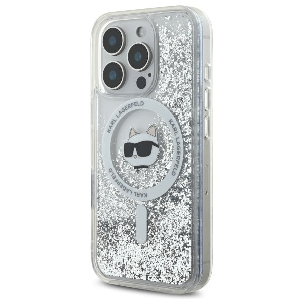MagSafe-deksel for Apple iPhone 16 Pro, Karl Lagerfeld, Liquid Glitter Choupette's Head, Gjennomsiktig