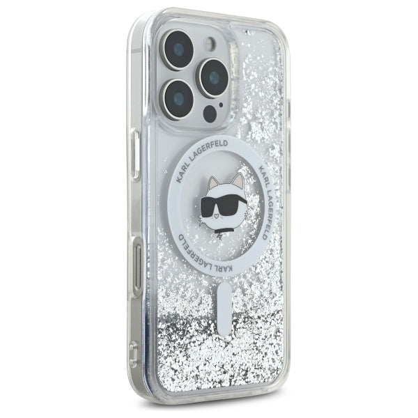 MagSafe-deksel for Apple iPhone 16 Pro, Karl Lagerfeld, Liquid Glitter Choupette's Head, Gjennomsiktig