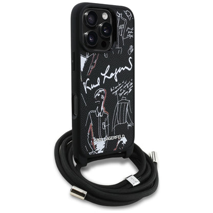 MagSafe-deksel for Apple iPhone 16 Pro, Karl Lagerfeld, Saffiano Crossbody, Svart