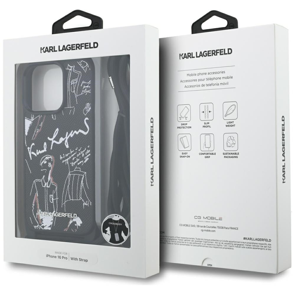 MagSafe-deksel for Apple iPhone 16 Pro, Karl Lagerfeld, Saffiano Crossbody, Svart