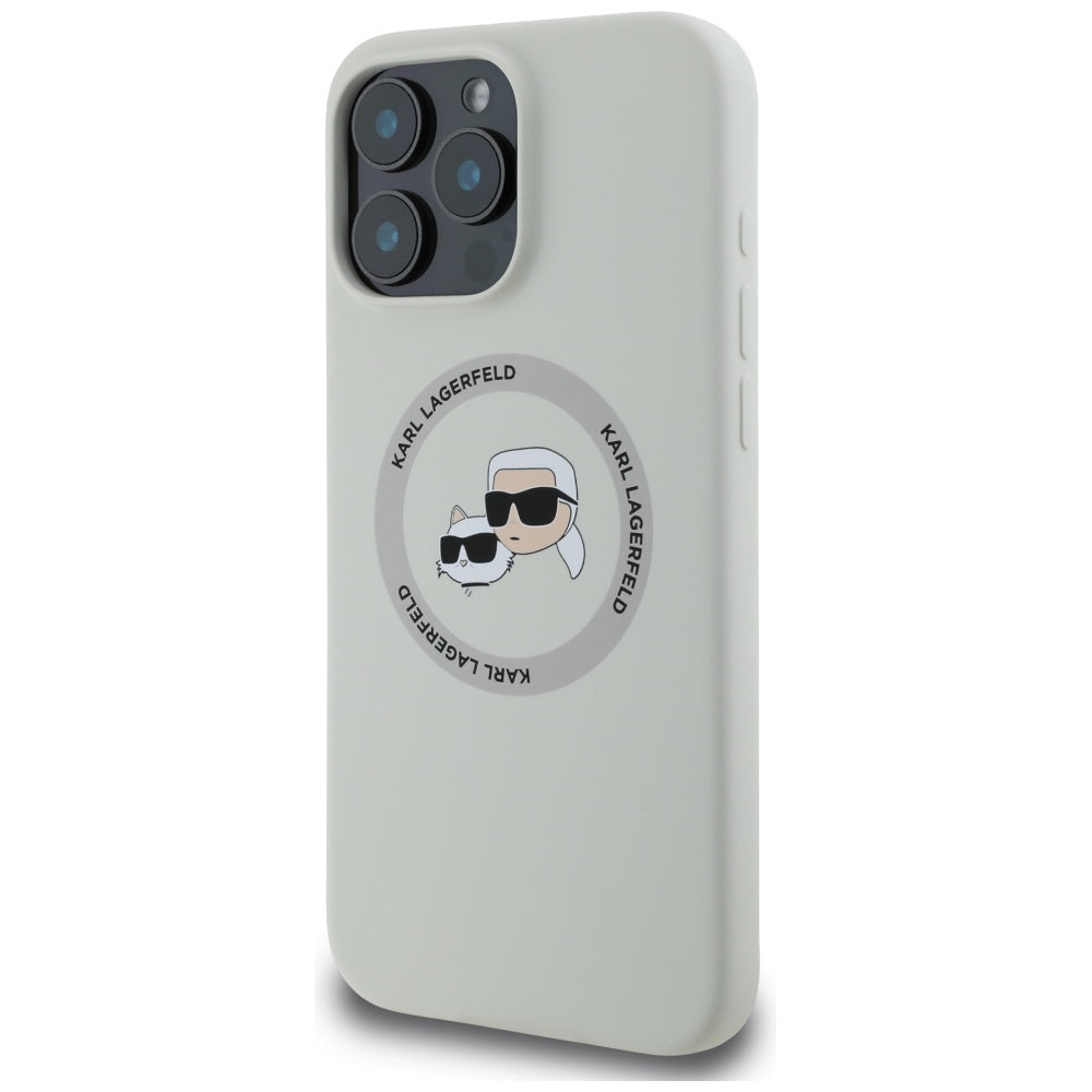 MagSafe-deksel for Apple iPhone 16 Pro, Karl Lagerfeld, Silikon Karl & Choupette's Heads, Beige