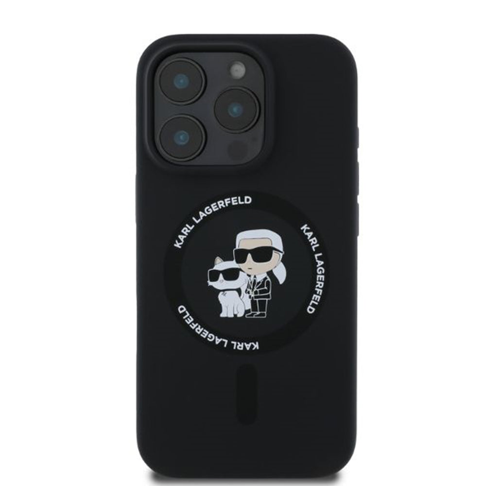 MagSafe-deksel for Apple iPhone 16 Pro, Karl Lagerfeld, Silicone Ring Karl & Choupette, Svart