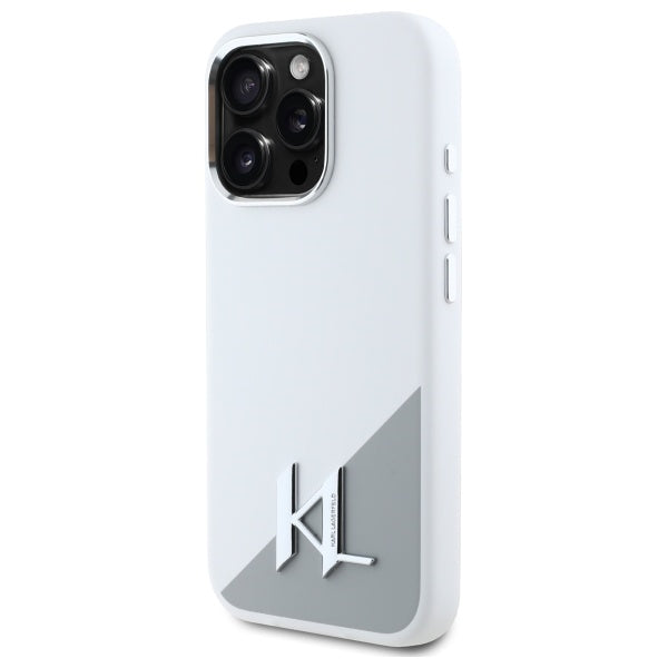 MagSafe-deksel for Apple iPhone 16 Pro, Karl Lagerfeld, Silicone Shadow Metal Initial, Hvit