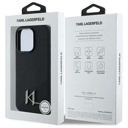 MagSafe-deksel for Apple iPhone 16 Pro, Karl Lagerfeld, Silicone Shadow Metal Initial, Svart