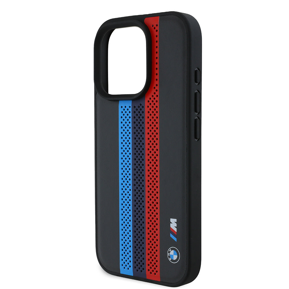 MagSafe-deksel for Apple iPhone 16 Pro Max, BMW, Perforated M Perf. Tricolor Stripers, Svart