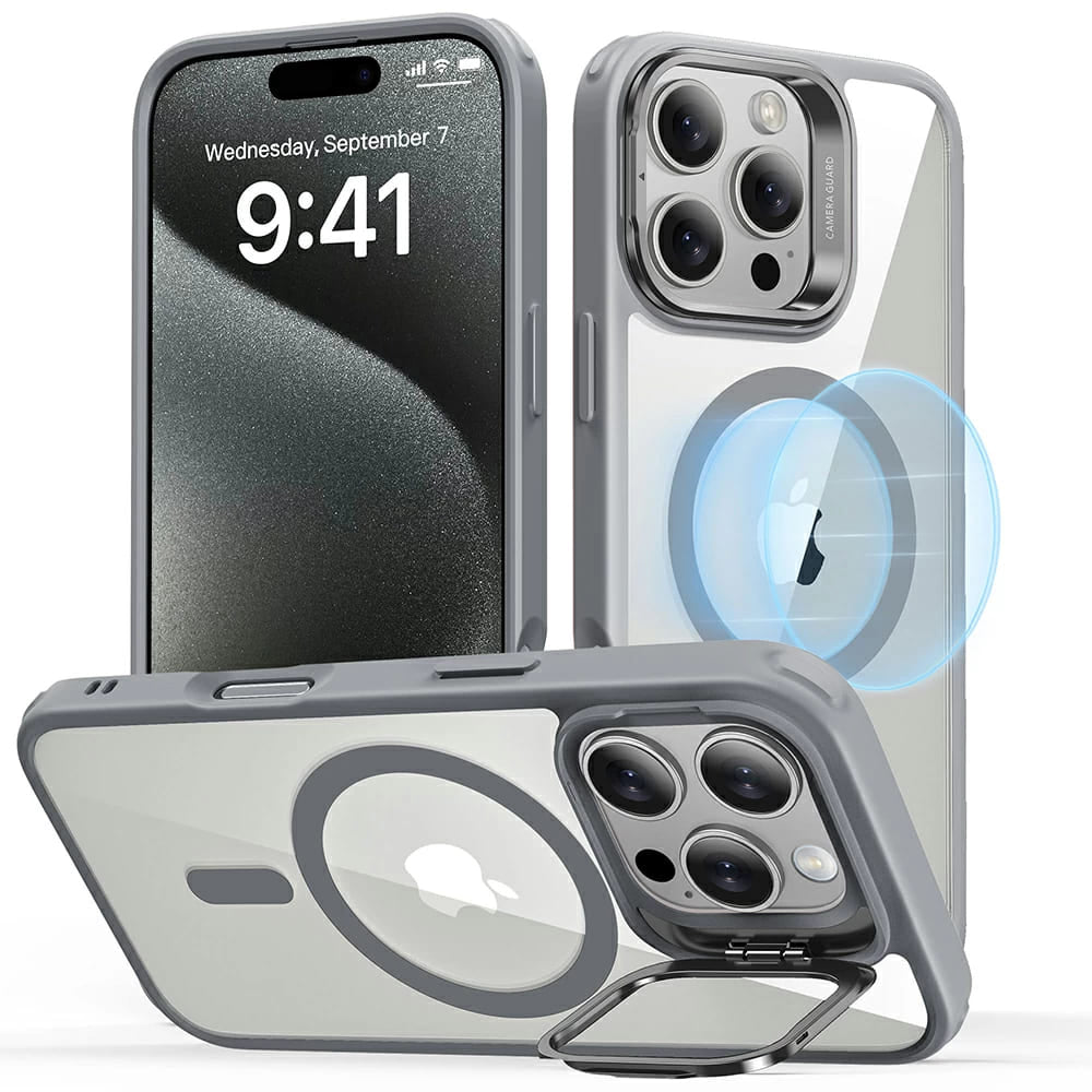 MagSafe-deksel for Apple iPhone 16 Pro Max, ESR, Classic Hybrid Kickstand, Gjennomsiktig Grå