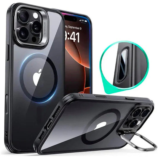 MagSafe-deksel for Apple iPhone 16 Pro Max, ESR, Classic Hybrid Kickstand Slide, Svart Transparent