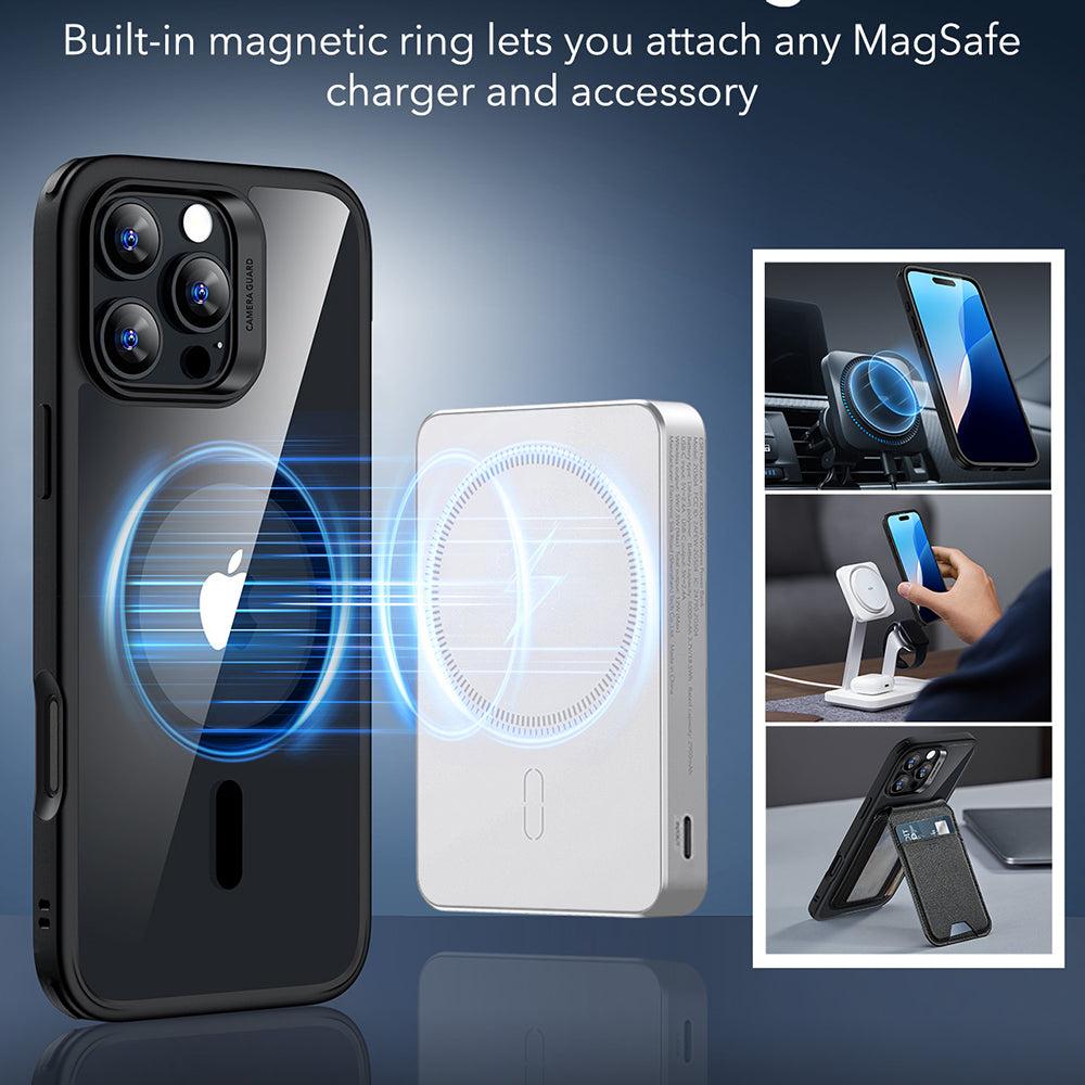 MagSafe-deksel for Apple iPhone 16 Pro Max, ESR, Classic Hybrid, Svart Gjennomsiktig