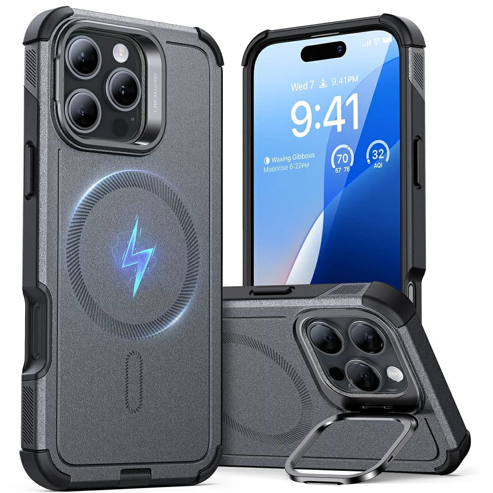 MagSafe-deksel for Apple iPhone 16 Pro Max, ESR, Cyber Armor Kickstand, Grå