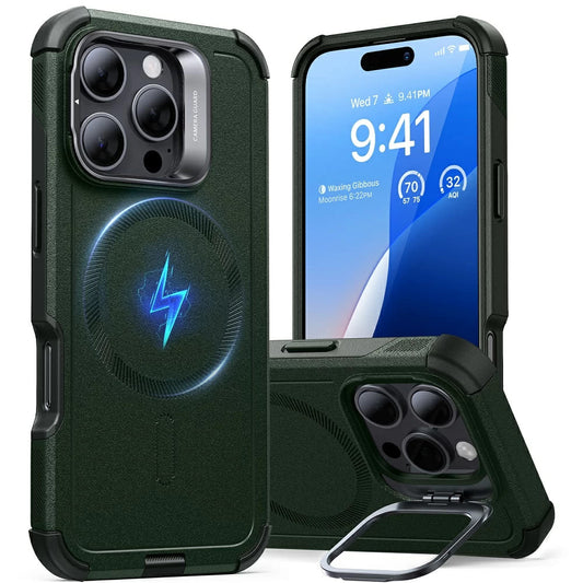 MagSafe-deksel for Apple iPhone 16 Pro Max, ESR, Cyber Armor Kickstand, Grønn