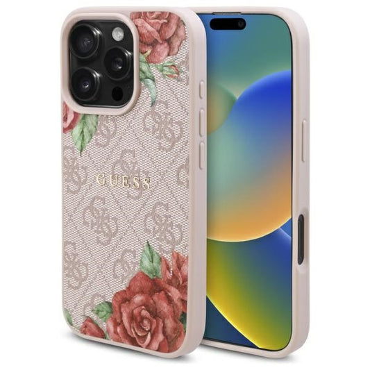 MagSafe-deksel for Apple iPhone 16 Pro Max, Guess, 4G Flowers Print, Rosa