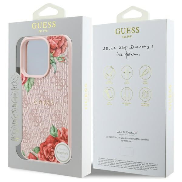 MagSafe-deksel for Apple iPhone 16 Pro Max, Guess, 4G Flowers Print, Rosa