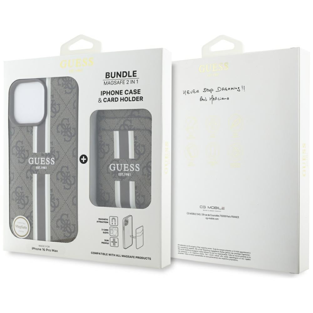 MagSafe-deksel for Apple iPhone 16 Pro Max, Guess, Cardslot 4G Stripes, Brun