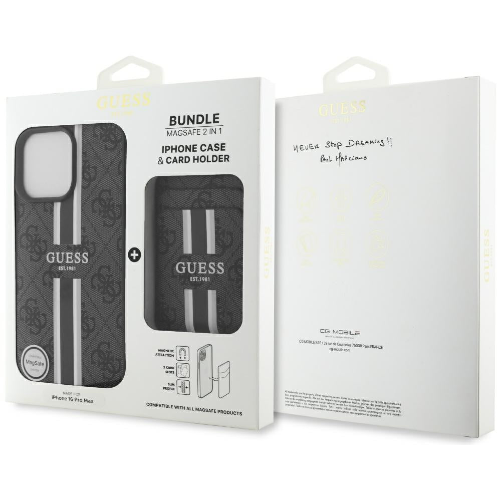 MagSafe-deksel for Apple iPhone 16 Pro Max, Guess, Cardslot 4G Stripes, Svart