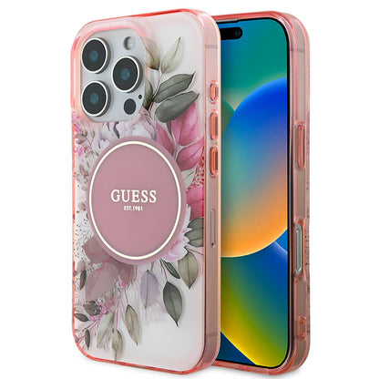 MagSafe-deksel for Apple iPhone 16 Pro Max, Guess, IML Flower & Tonal Circle, Rosa