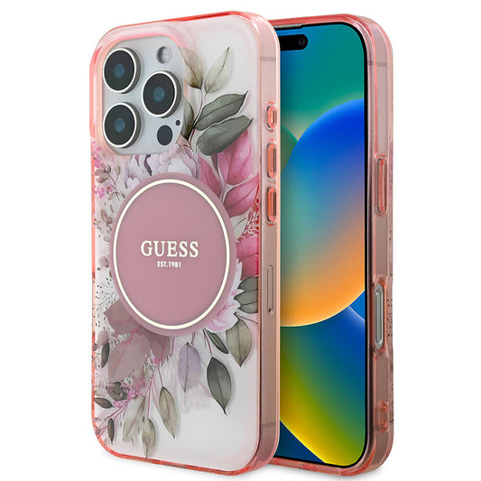 MagSafe-deksel for Apple iPhone 16 Pro Max, Guess, IML Flower & Tonal Circle, Rosa