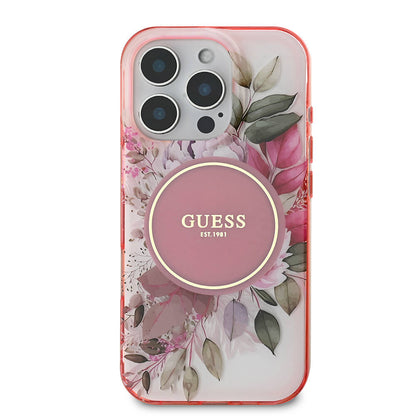 MagSafe-deksel for Apple iPhone 16 Pro Max, Guess, IML Flower & Tonal Circle, Rosa