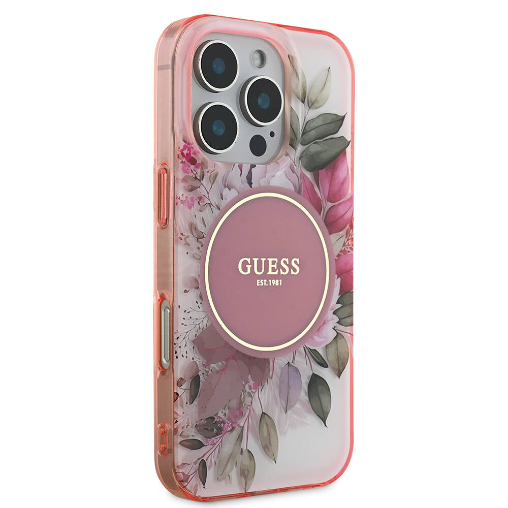 MagSafe-deksel for Apple iPhone 16 Pro Max, Guess, IML Flower & Tonal Circle, Rosa