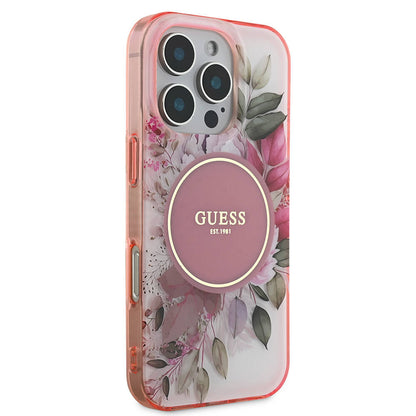 MagSafe-deksel for Apple iPhone 16 Pro Max, Guess, IML Flower & Tonal Circle, Rosa