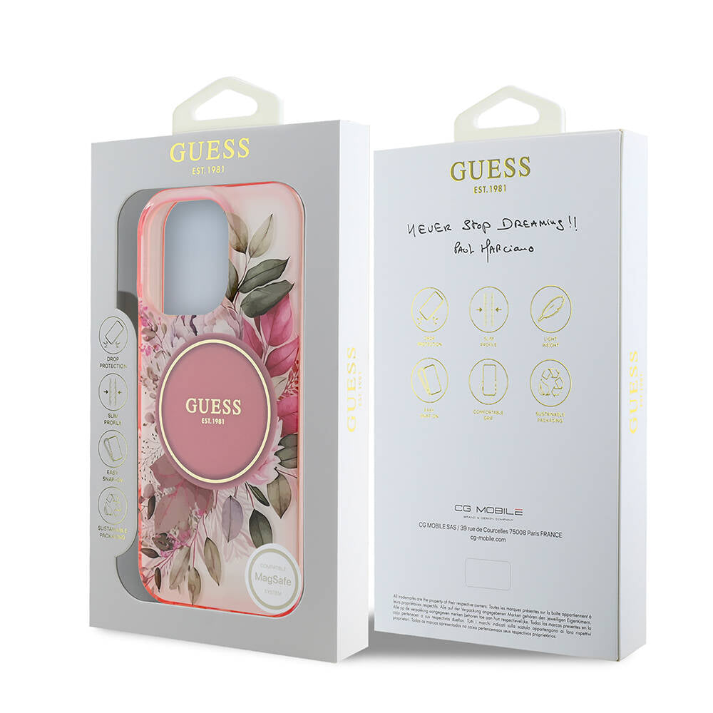 MagSafe-deksel for Apple iPhone 16 Pro Max, Guess, IML Flower & Tonal Circle, Rosa