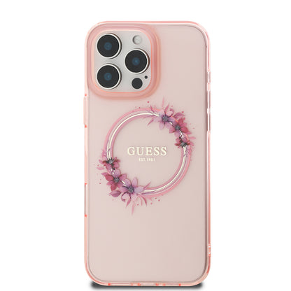 MagSafe-deksel for Apple iPhone 16 Pro Max, Guess, IML Flowers Wreath, Rosa