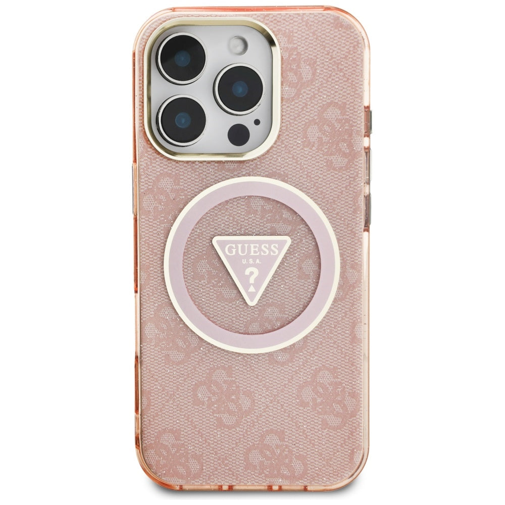MagSafe-deksel for Apple iPhone 16 Pro Max, Guess, IML Glitter 4G Circle Triangle, Rosa