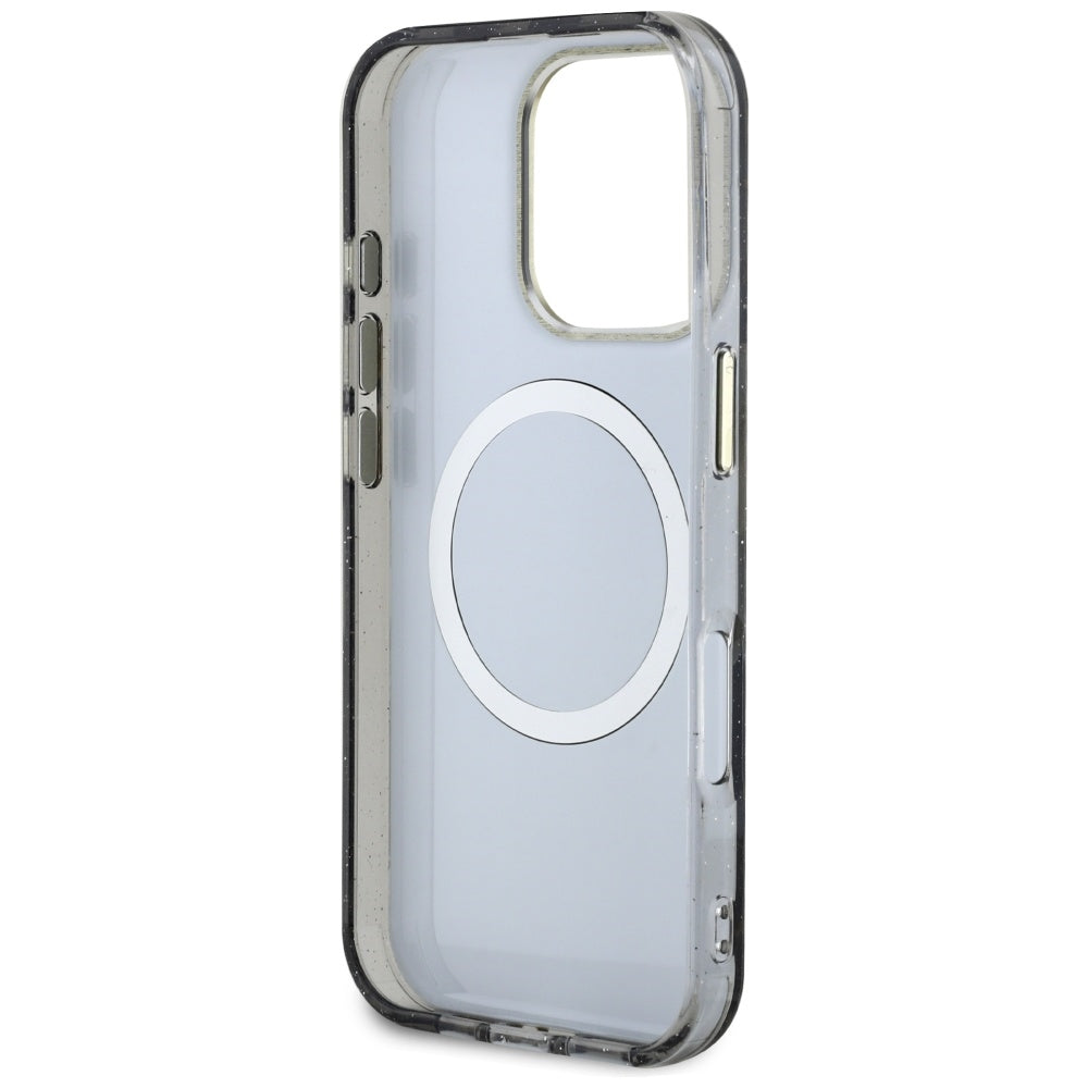 MagSafe-deksel for Apple iPhone 16 Pro Max, Guess, IML Metal Glitter Flowers Triangle, Svart