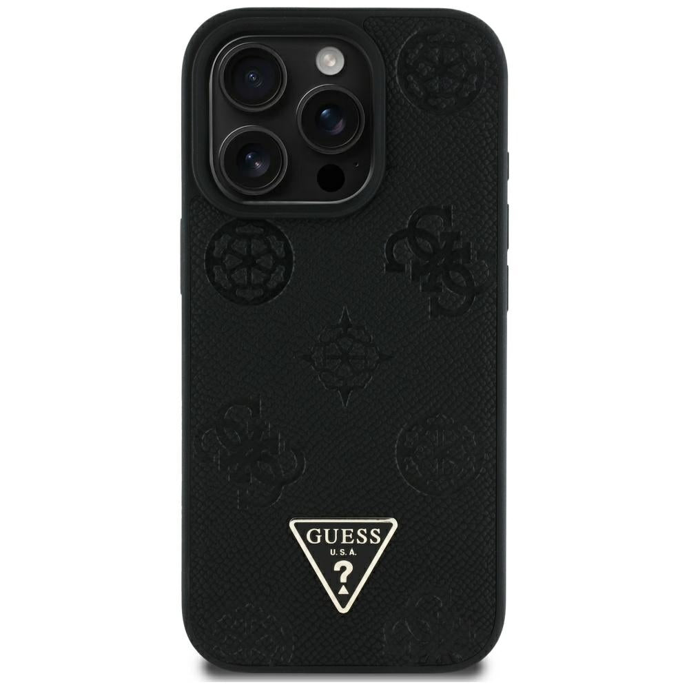 MagSafe-deksel for Apple iPhone 16 Pro Max, Guess, Peony Grained Hot Stamp Triangle, Svart