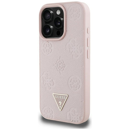MagSafe-deksel for Apple iPhone 16 Pro Max, Guess, Peony Grained Hot Stamp Triangle, Rosa