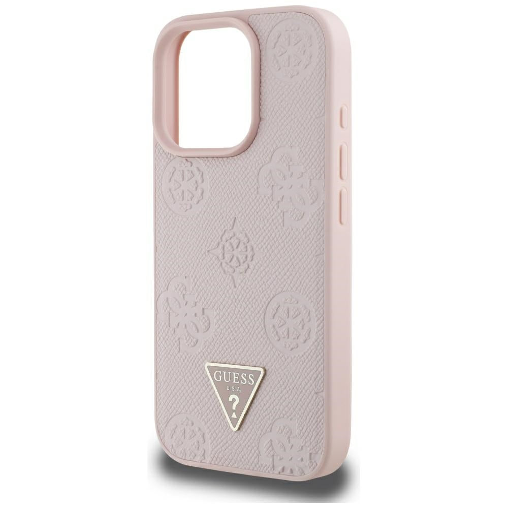 MagSafe-deksel for Apple iPhone 16 Pro Max, Guess, Peony Grained Hot Stamp Triangle, Rosa