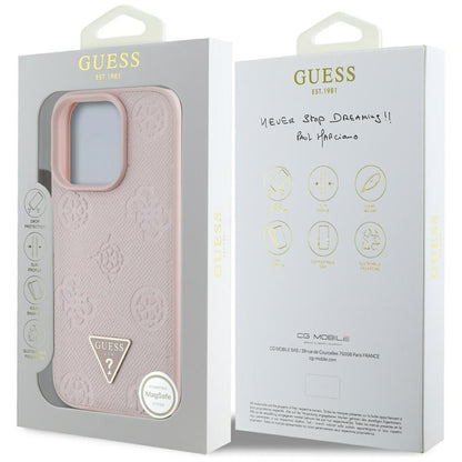 MagSafe-deksel for Apple iPhone 16 Pro Max, Guess, Peony Grained Hot Stamp Triangle, Rosa